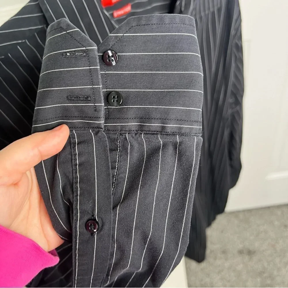 Sz XXL Report Collection Black Striped Dress Shirt